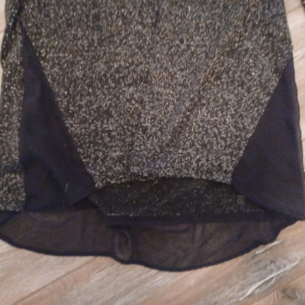 Three Seasons Maternity Black Sparkly Bling Long SleeveTunic, Sheer partly Large